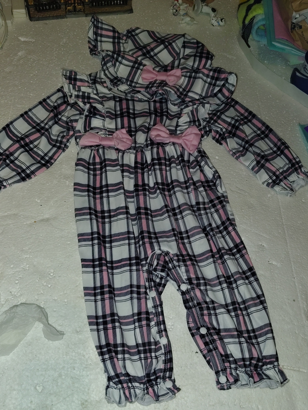 Pink and Black Plaid Ruffle One-Piece W/Matching Hat